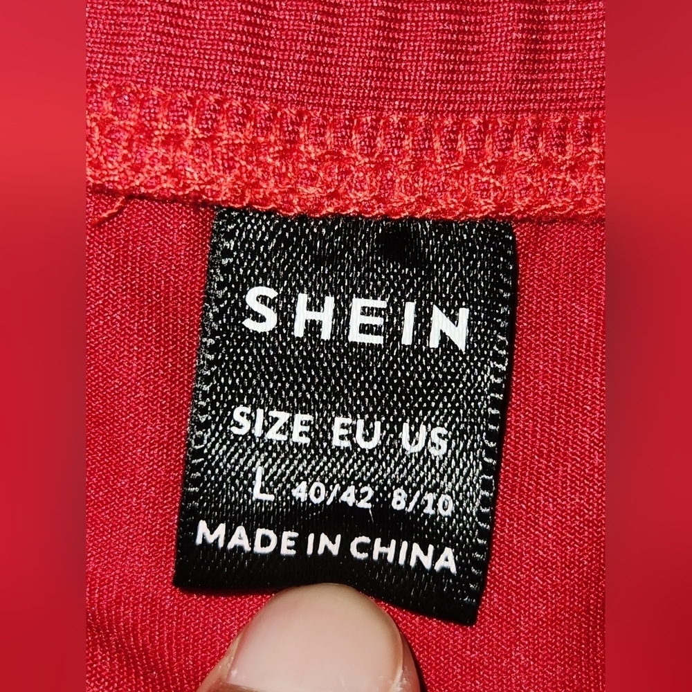 SHEIN Red High Waist Wrap Maxi Skirt Size L Asymmetrical Draped Tie Front - Picture 5 of 7